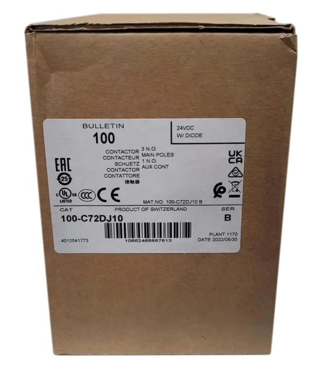 Allen-Bradley 100-C72DJ10 Contactor – 72 A, 3-Pole, 24 V DC Coil with Integrated Diode